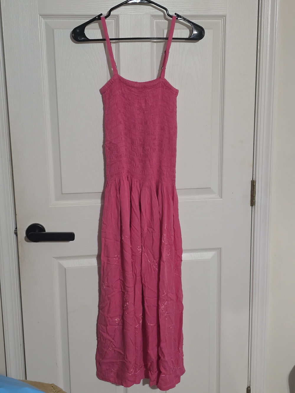 Pink Smocked Spaghetti-Strap Maxi Dress